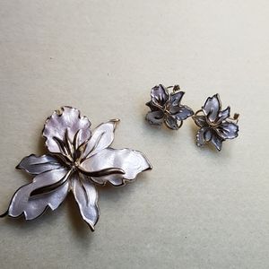 Vintage orchid brooch and earrings